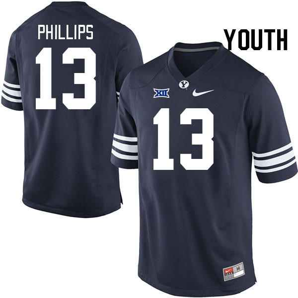 Youth #13 Jojo Phillips BYU Cougars College Football Jerseys Stitched Sale-Navy